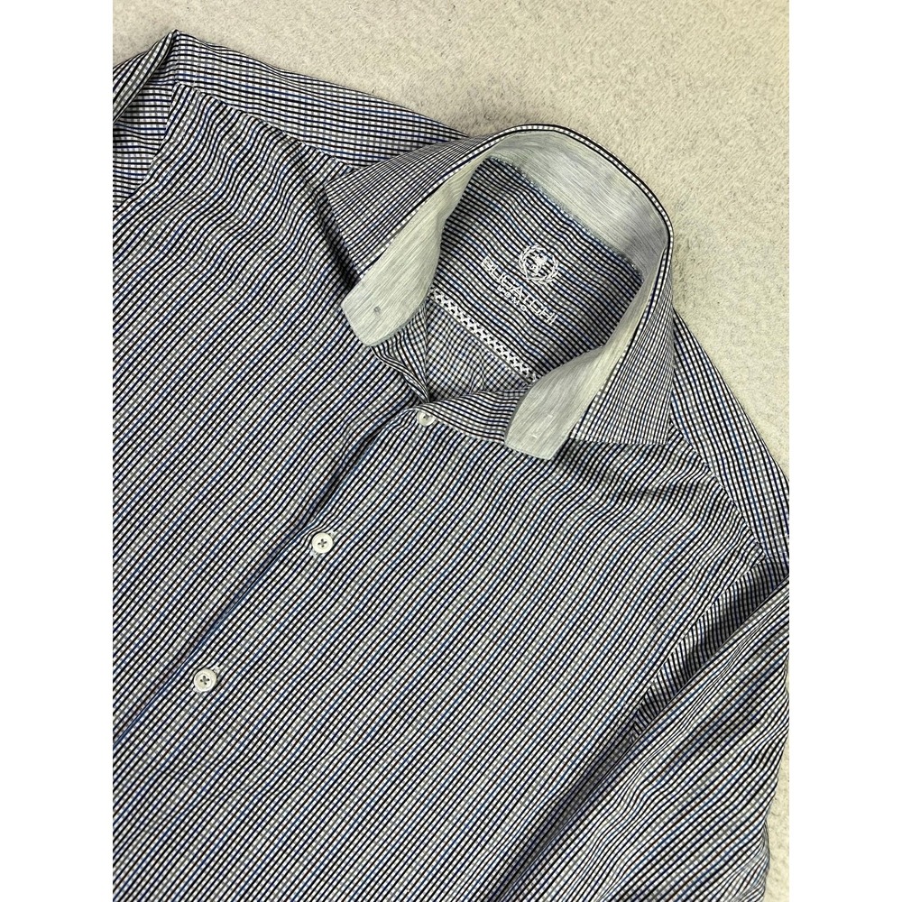 Bugatchi Shirt Mens Large Blue Brown Check Long Sleeve Button Front Cotton
